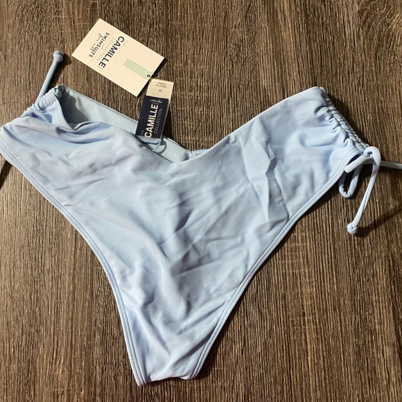 CLEARANCE 2-piece- Camille Blue Plunge Away Bikini Top and Cheeky Bikini Bottom - Picture 3 of 11